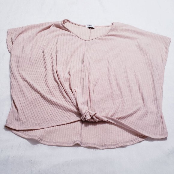 Gilli Tops - Gilli Blush Pink Short Sleeve Rib Knit Twist Front Blouse